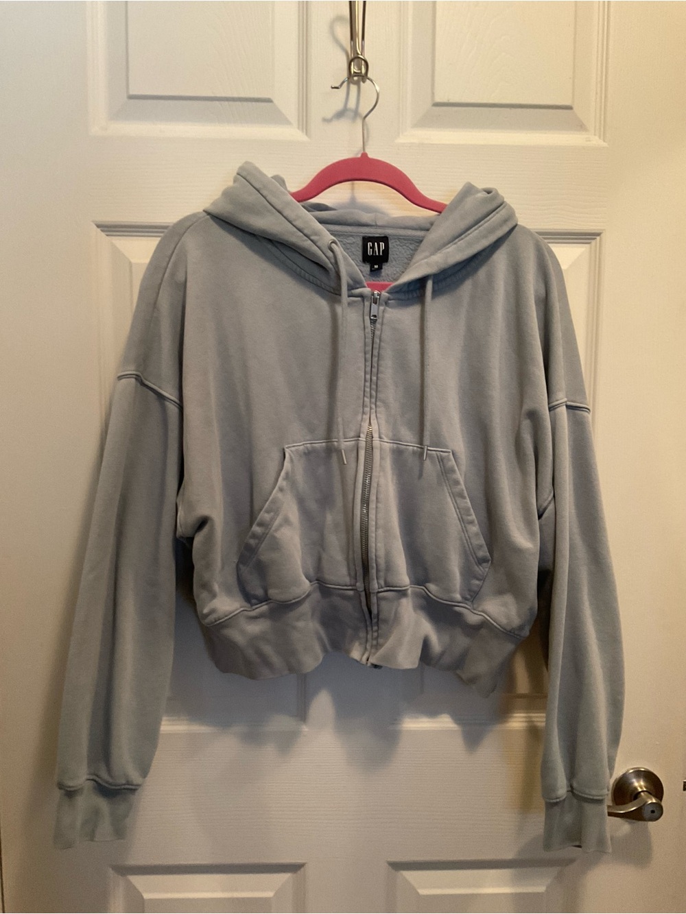GAP women’s Pale Blue Relaxed Cropped Zip Hoodie Med